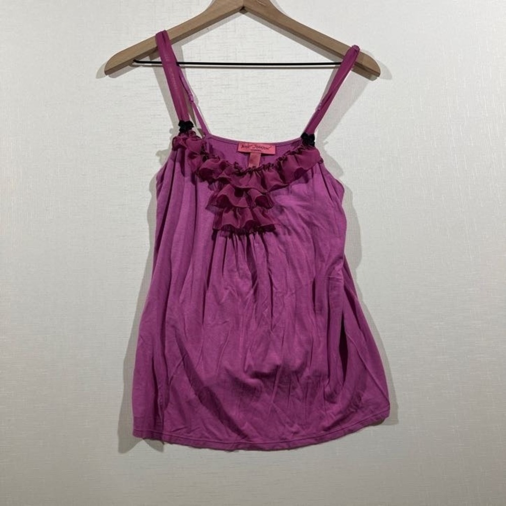 Betsey Johnson Intimates Cami Top M Women's Purple Coquette Y2K Ruffle Babydoll - Picture 1 of 6